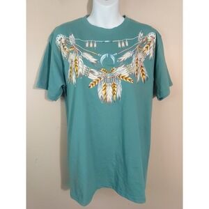 Jerzees Women Blue Green Native American Feather Vinyl Application Tshirt Size M